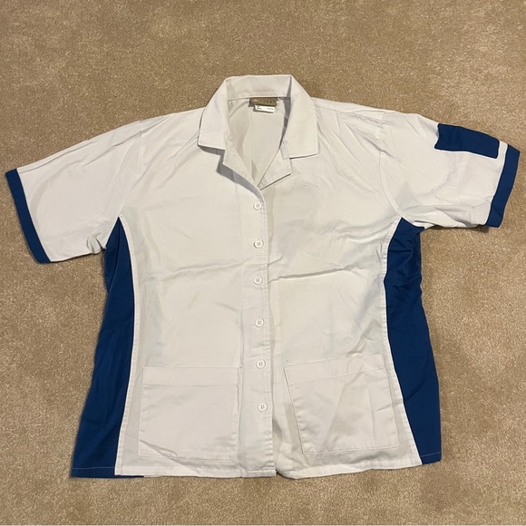 White and Blue Button-Up Shirt - Picture 1 of 5